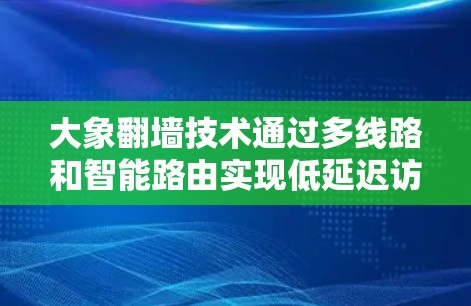 大象翻墙技术通过多线路和智能路由实现低延迟访问，以确保快速连接和数据传输。以下是对其低延迟线路的详细分析